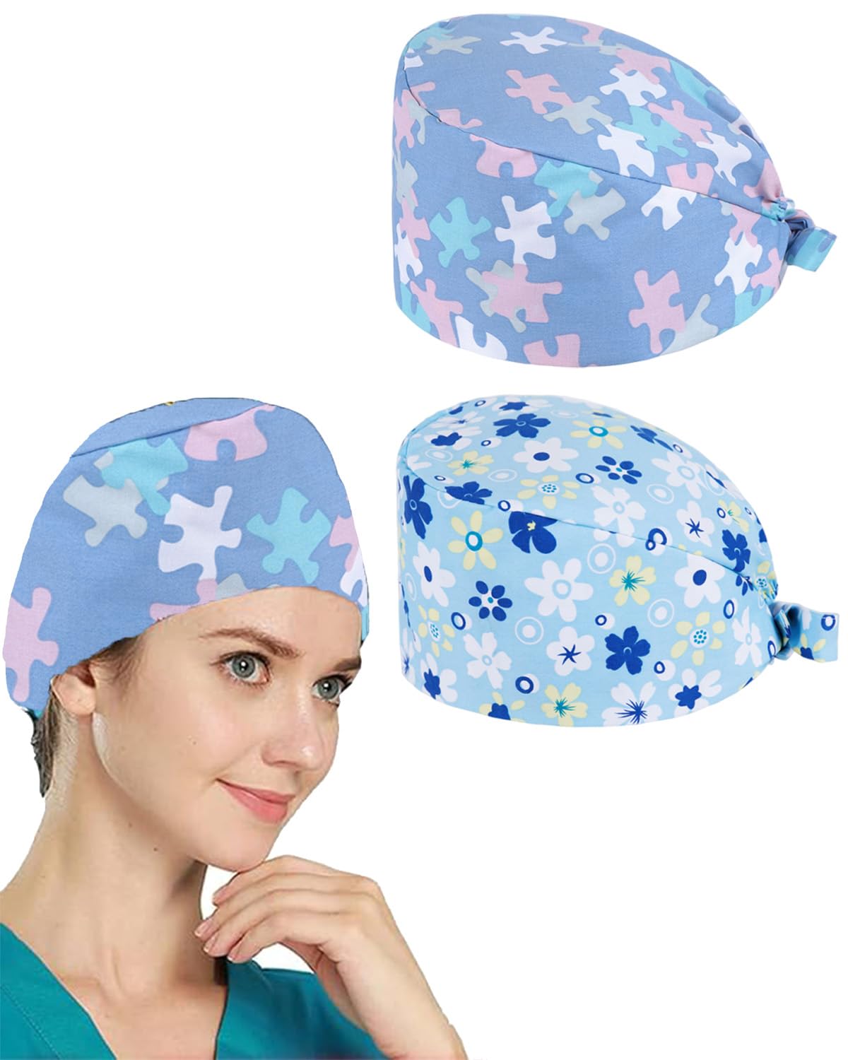 nhcdfa 2 PCS Scrub Caps for Doctors Women, Adjustable Surgical Caps for Doctors, Surgical Cap for Medical Professionals, Headcaps for Doctors Dentists Surgeon, Comfortable OT Caps for Men Women (Multicolor)-picture-26
