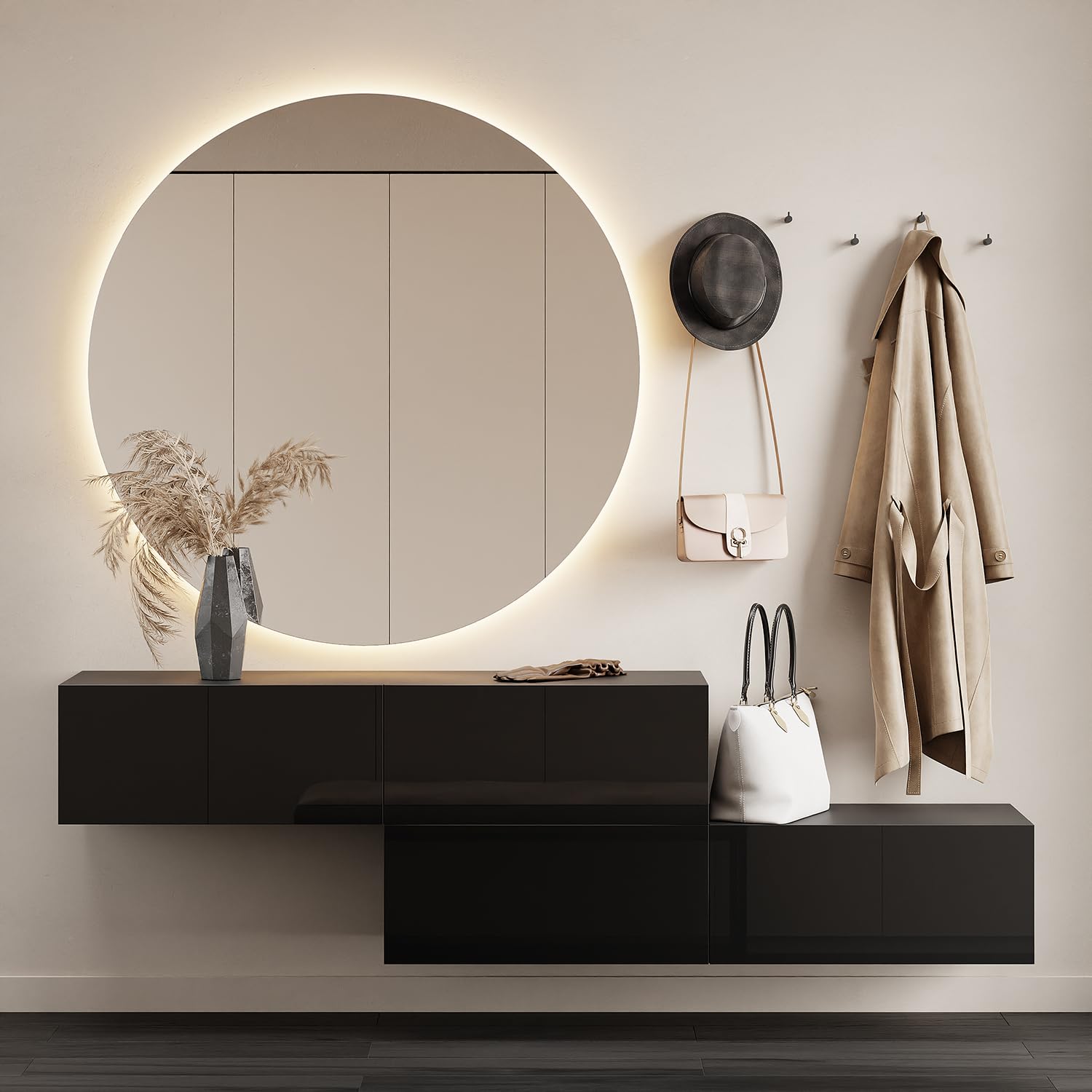Planetmöbel Mueble perchero colgante para recibidor, 2 x 140 cm, negro, compacto, almacenamiento con puerta abatible, para colgar o colocar de pie, 37,8 x 140 x 32,5 cm (profundidad x ancho x alto)
