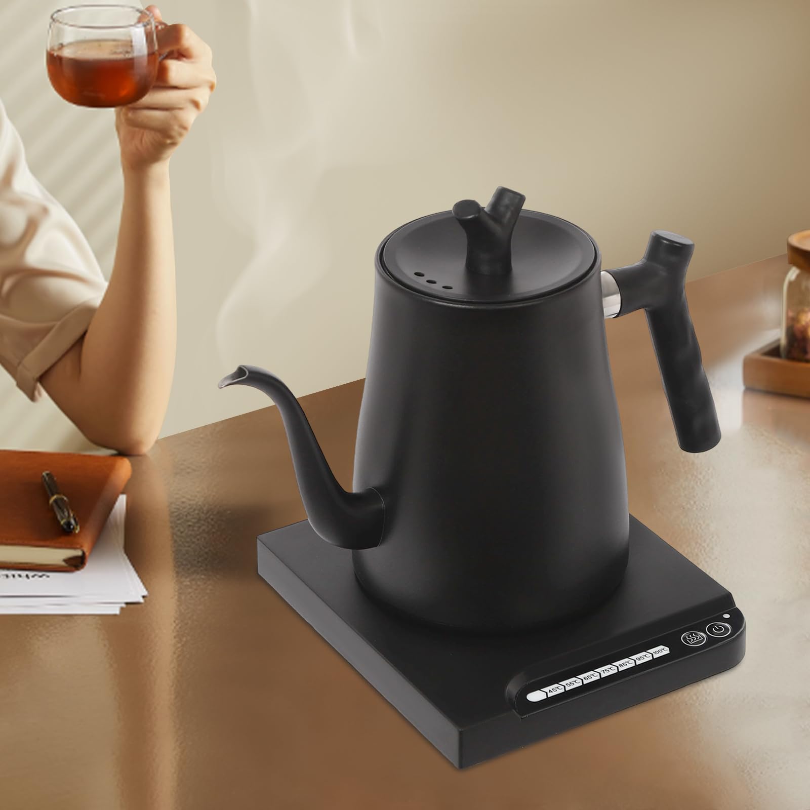 Bollitore elettrico in acciaio inox, 1000 W, 1 l, riscaldamento rapido, protezione contro il surriscaldamento, funzione di archiviazione di 3 minuti, progettato per tè, caffè, alimenti per bambini