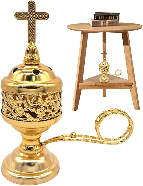 Metal Cross Incense Burner - Catholic Church Censer for Home Decor