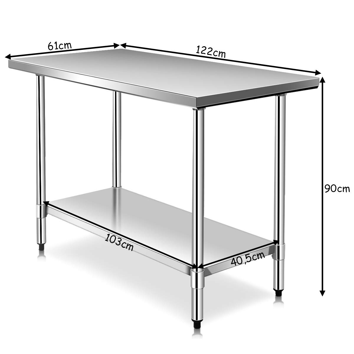COSTWAY Edelstahl Küchentisch Arbeitstisch, Edelstahltisch mit Höhenverstellbarer Ablage, Zubereitungstisch Gastro Tisch, Ablagetisch für Küche Restaurant, Silber (122 x 61x 90cm)