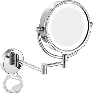 CJBHSD LED Lighting Makeup Mirror,10x Magnification Bathroom Telescopic Folding Double-Sided Mirror,Cosmetic Mirror,Wall-Mounted Shaving Mirror Size 3 Times Magnification 10 Times Magnification