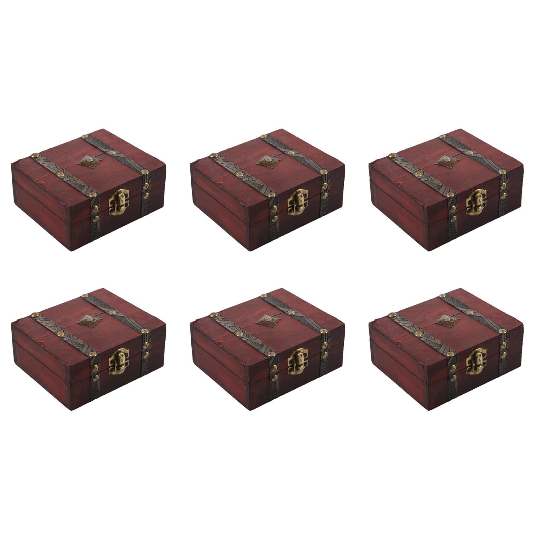 Hndhbfgrt 6X Wooden Vintage Lock Treasure Chest Jewelery Storage Box Case Organiser Ring Gift