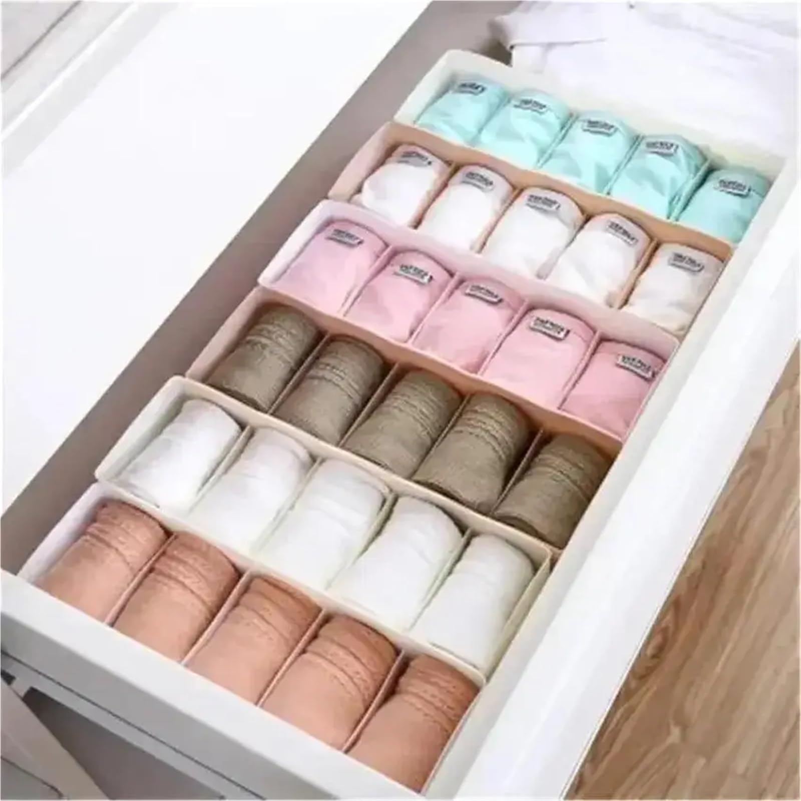 Organizzatore per cassetti di Biancheria Intima, Scatola Porta Calze, Reggiseno, 5 Scomparti, plastica, divisorio per Armadio, Accessorio da scrivania, Cestino per la casa