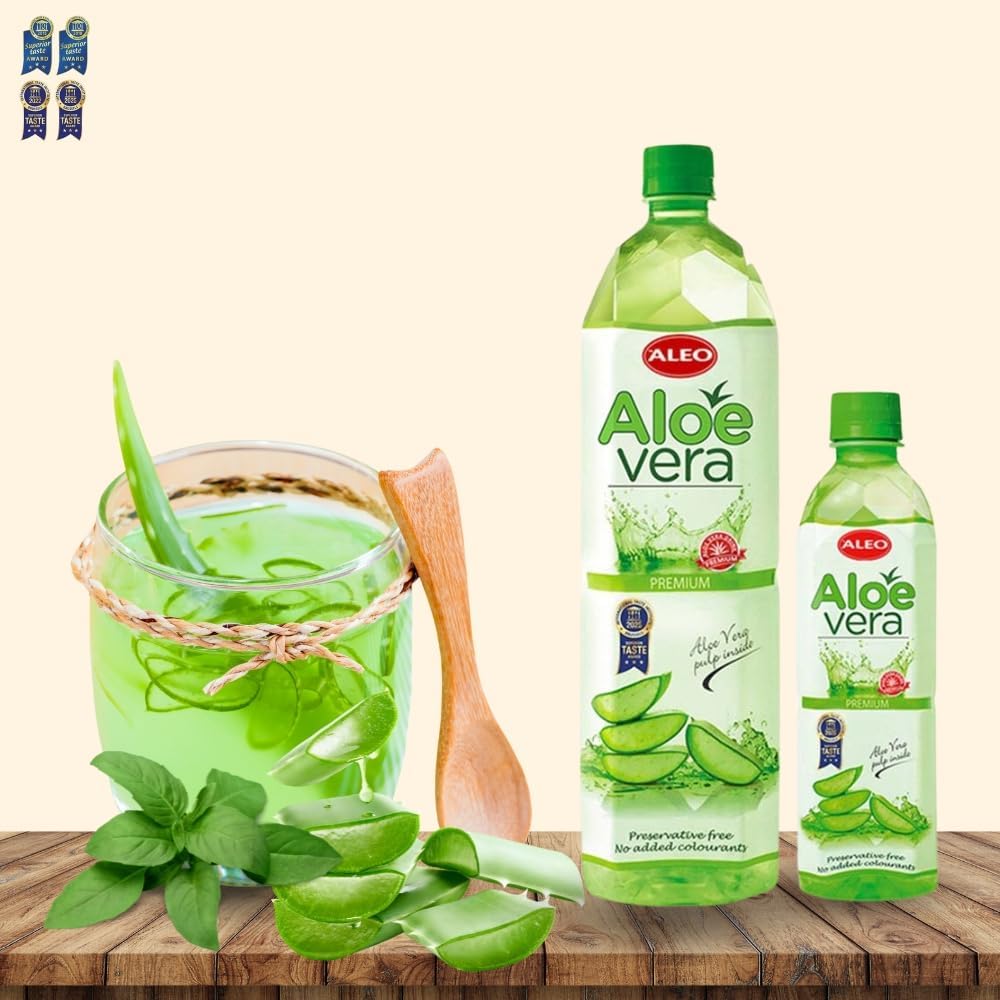 ALEO 0.5L Premium Aloe Vera Drink - Natural, No Preservatives, No Artificial Colors Superior Taste Award 2025