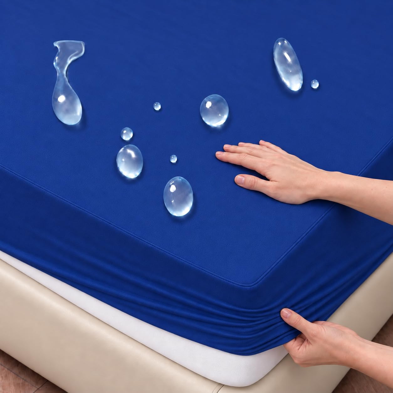 Arcona Matratzenschoner 180x200, Wasserdicht und Atmungsaktiv, Spannbettlaken Stil mit 30cm Tiefe, Nässeschutz Waschbar, Dunkelblau