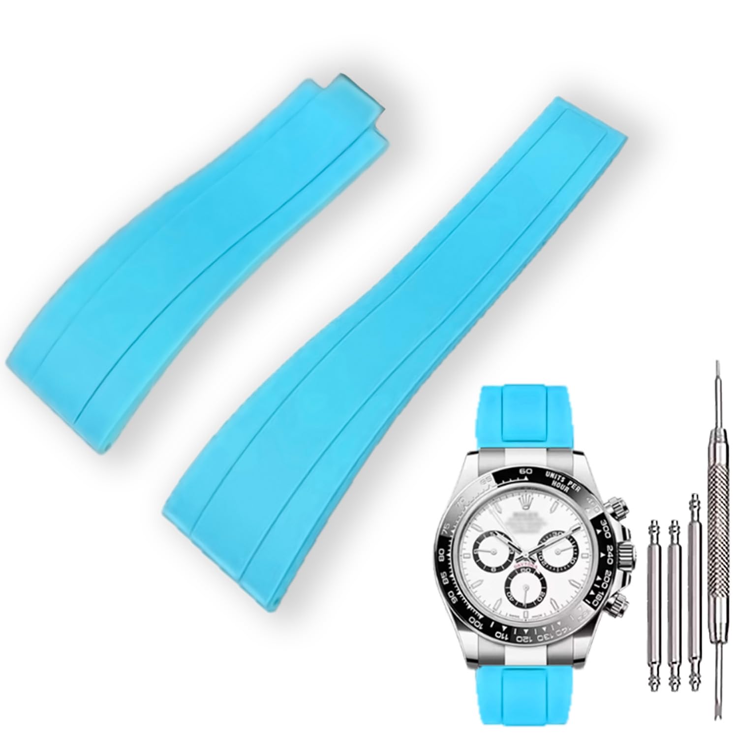 KaiMai 20mm Curved End Rubber Watch Band for Rolex Submariner,for Daytona,for Ghost,for Yachtmaster & More,Waterproof,Without Clasp