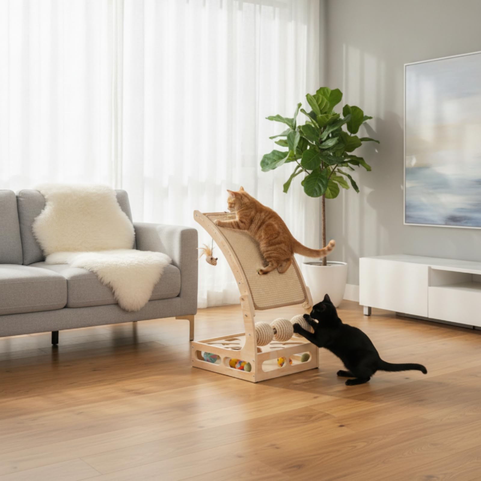 Kratzbrett mit Spielbällen selbstbeschäftigend Kratzmöbel aus stabil Katzenspielzeug mit Bällen für Katzen, Wohnung