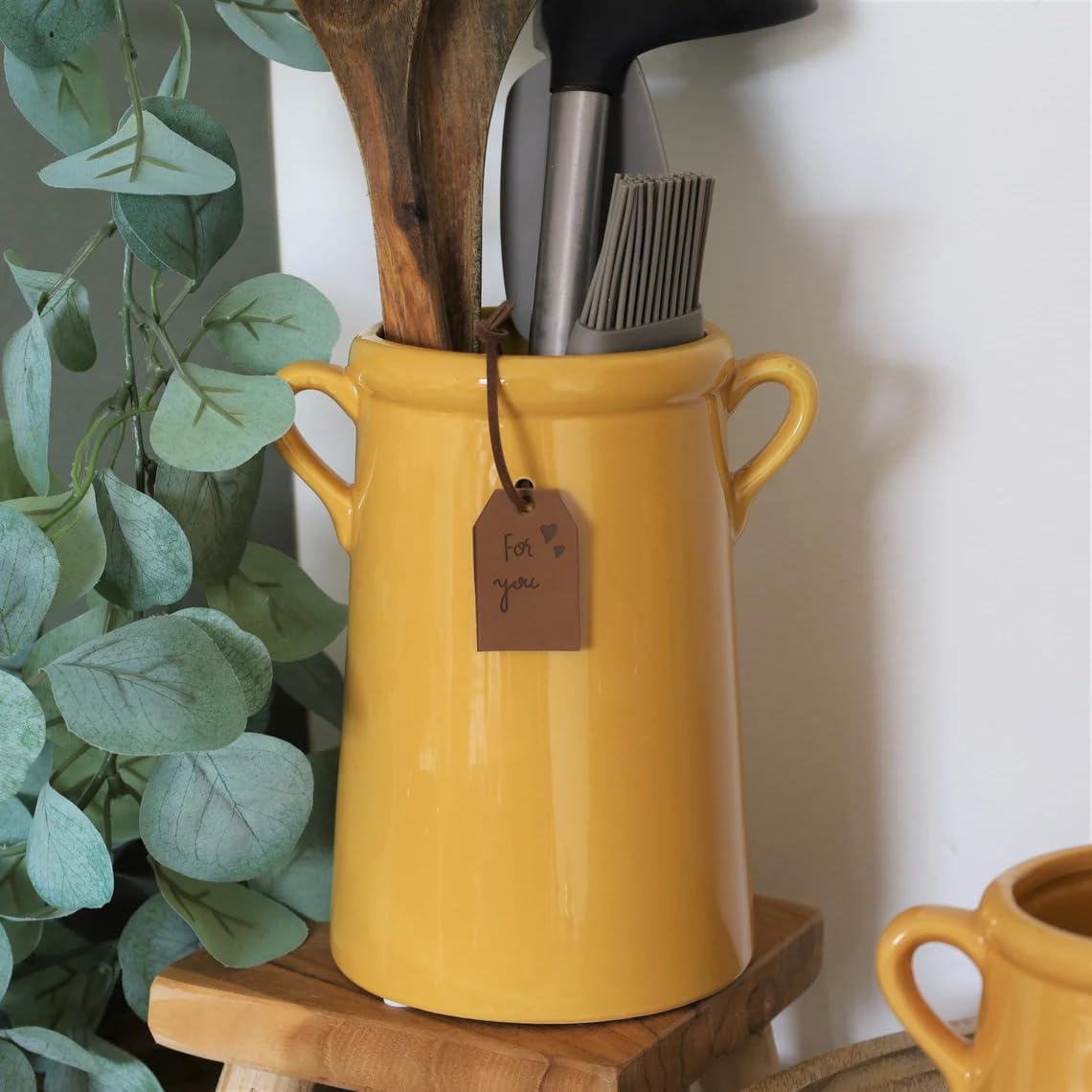 Fyne-Finds Large Yellow Vase Blue Yellow Teal Utensils Holder Plant Pots Planters Home Decor Gifts Vases Flowers Display Holders (Large Yellow Vase)
