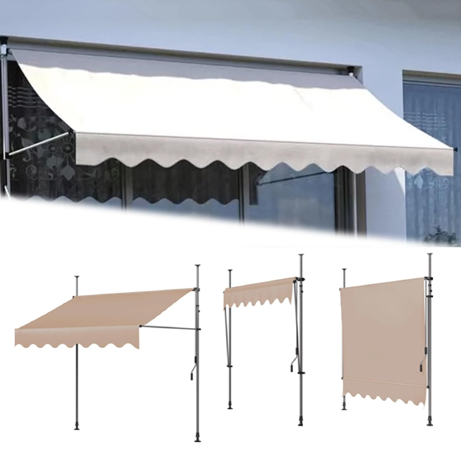 Manuale Retrattile Terrazza Tenda da Sole Sostituzione Tessuto Impermeabile (Senza Telaio) Tenda Impermeabile Tenda da Sole Copertura per Veranda Tettoia per Patio Esterno (Color : Yellow+wh