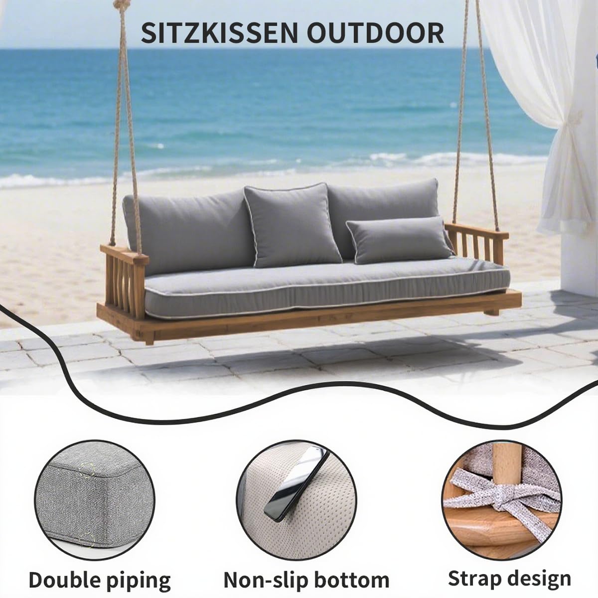 Genérico Cojines para Banco Jardin 100/120/130/150/180cm Cojines Exterior para Banco 2 Y 3 Plazas, Antideslizante Terraza CojíN del Asiento Funda Lavable para Interior/Cocina,Drak Gray,120X60X5CM