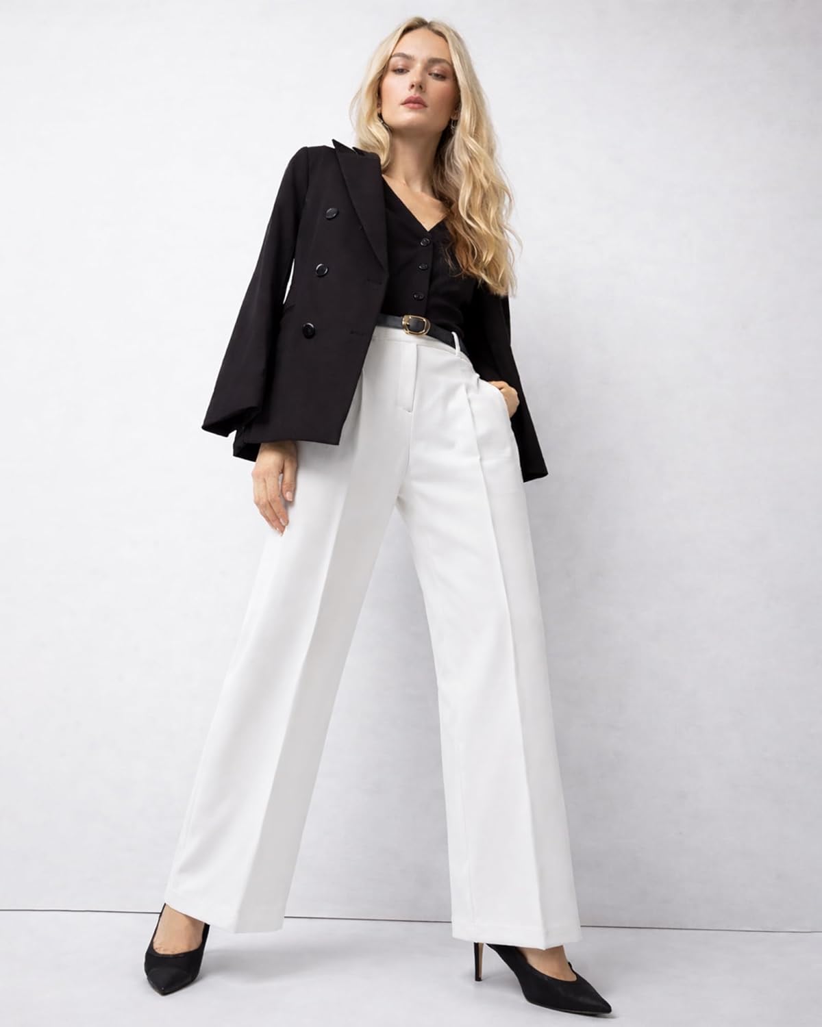 OULESlS Dress Pants for Women Work Pants Wide Leg Pull On Stretchy Business Casual Trousers High Waisted Slacks with Pockets - Image 3