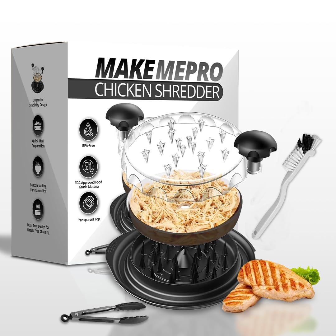 Chicken Shredder Tool Twist Manual Meat Shredder for Chicken, Beef, Pork with Cleaning Brush & Tongs, Strong Anti-Slip Base, BPA Free, Dishwasher Safe | Kitchen Gadgets Best Sellers 2025
