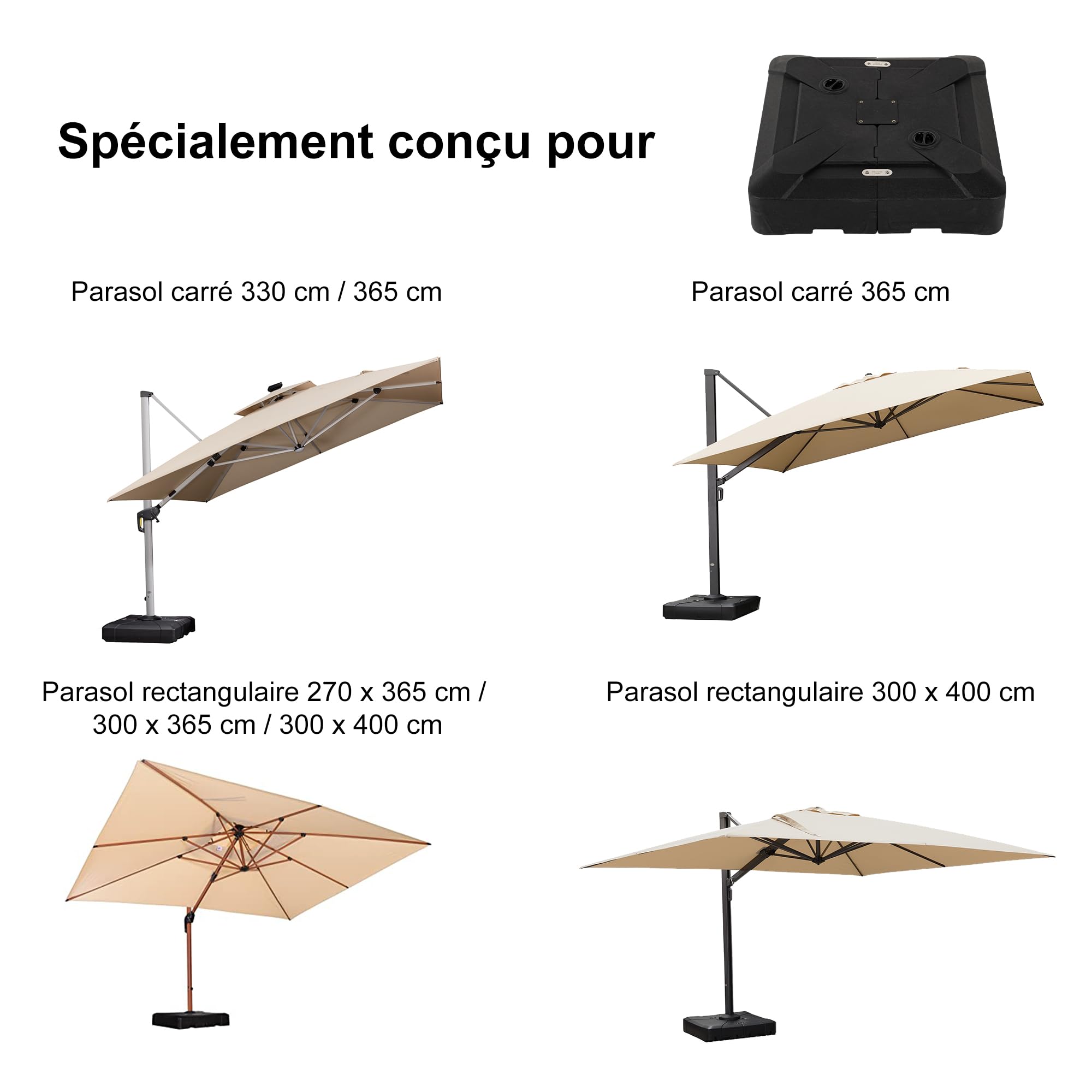PURPLE LEAF BS150 Pieds de Parasol pour Parasol Déporté, 100 x 100 x 20 cm, Base Robuste et Durable, peut être Rempli D'eau ou de Sable, Jusqu'à, 150 KG