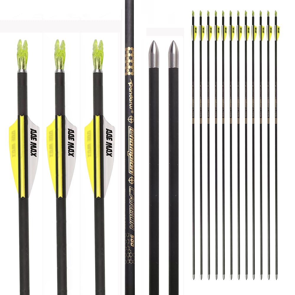 12 pz Flechas de Competición ID 4,2 mm Spine 300 400 500 600 700 800 900 1000 1100 1200 1300 1400 1500 Amarillo Blanco Ranuras de Aire Plumas Flecha, para Tiro con Arco