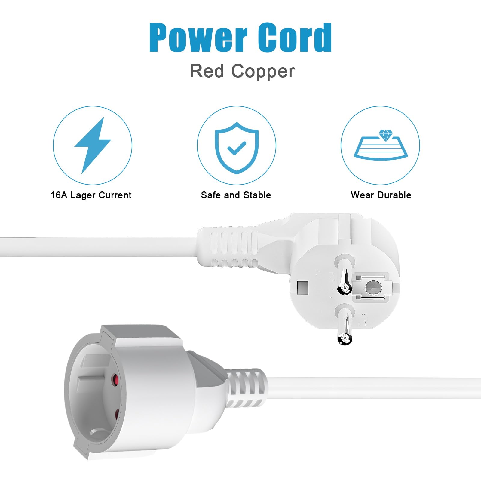 Cavo di prolunga da 20 m, contatto di protezione Schuko, cavo a spirale, estensibile fino a 20 m, IP20 (230 V/16 A), cavo a spirale 3 x 1,0 mm² con spina Schuko e giunto, bianco