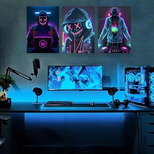 1 conjunto/3 peças de impressões artísticas de parede Art Deco Gamer, tela sem moldura para sala de jogos, escritório em casa, decoração de quarto, 30 x 45 cm, sem moldura