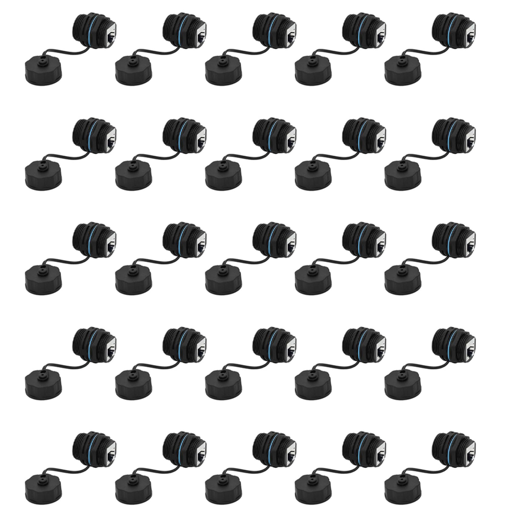 25 Pièces sur Panneau Connecteur Étanche RJ45 Connecteur de Câble Ethernet LAN Adaptateur Double Tête avec Capuchon Anti-Poussière