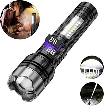 XO-YH20 Dijital Ekranl   arj Edilebilir El Feneri | Teleskopik Zoomlu Y ksek Yo unluklu LED Projekt r, 1200mAh Batarya, K rm z -Mavi Acil Durum Fla  | Kamp ve Outdoor Tipi Ta nabilir Ayd nlatma [Enerji S n f  A]