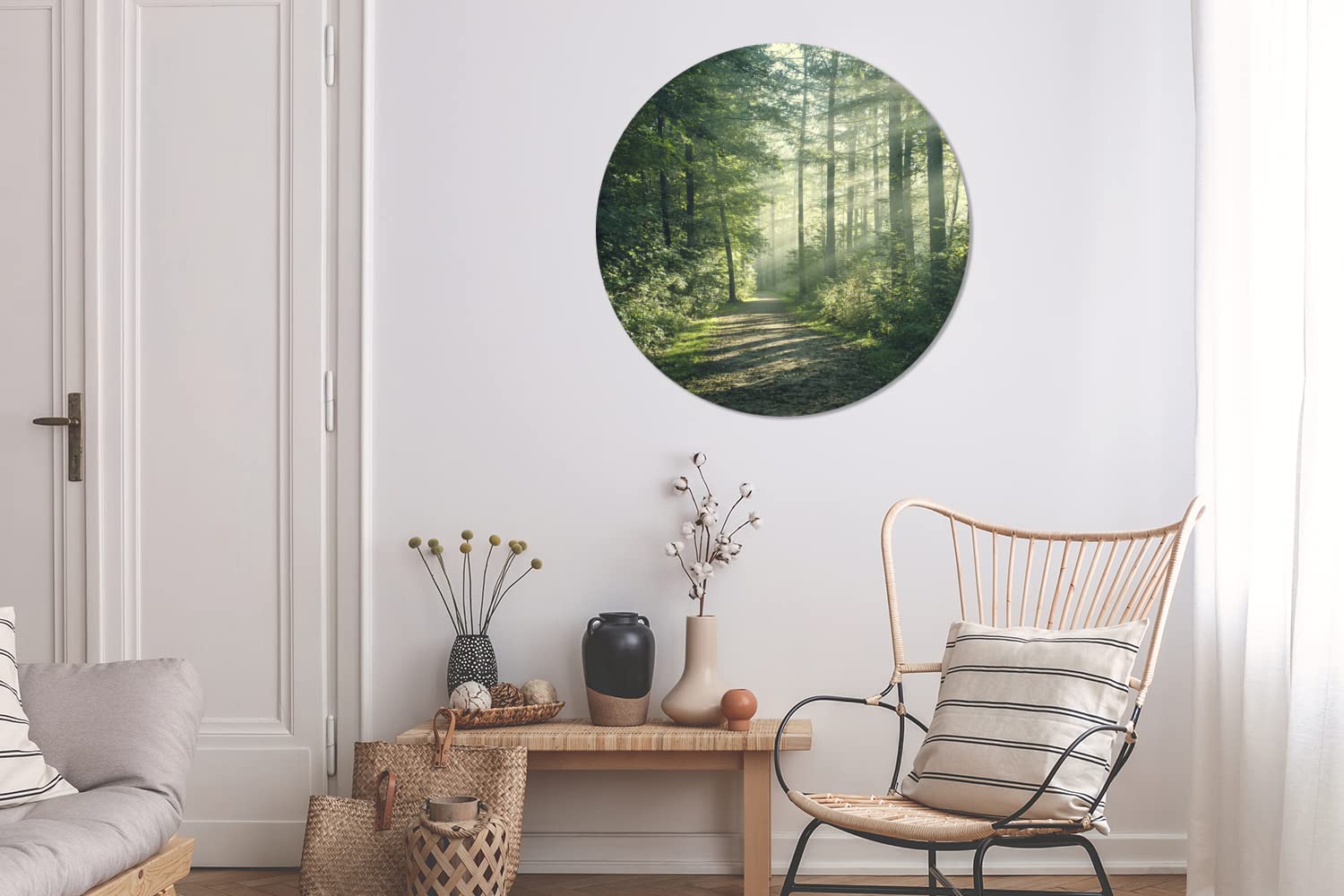 MuchoWow Wandbild Rund Wanddeko Deko Wohnzimmer Bilder 90x90 cm Wald - Licht - Weg