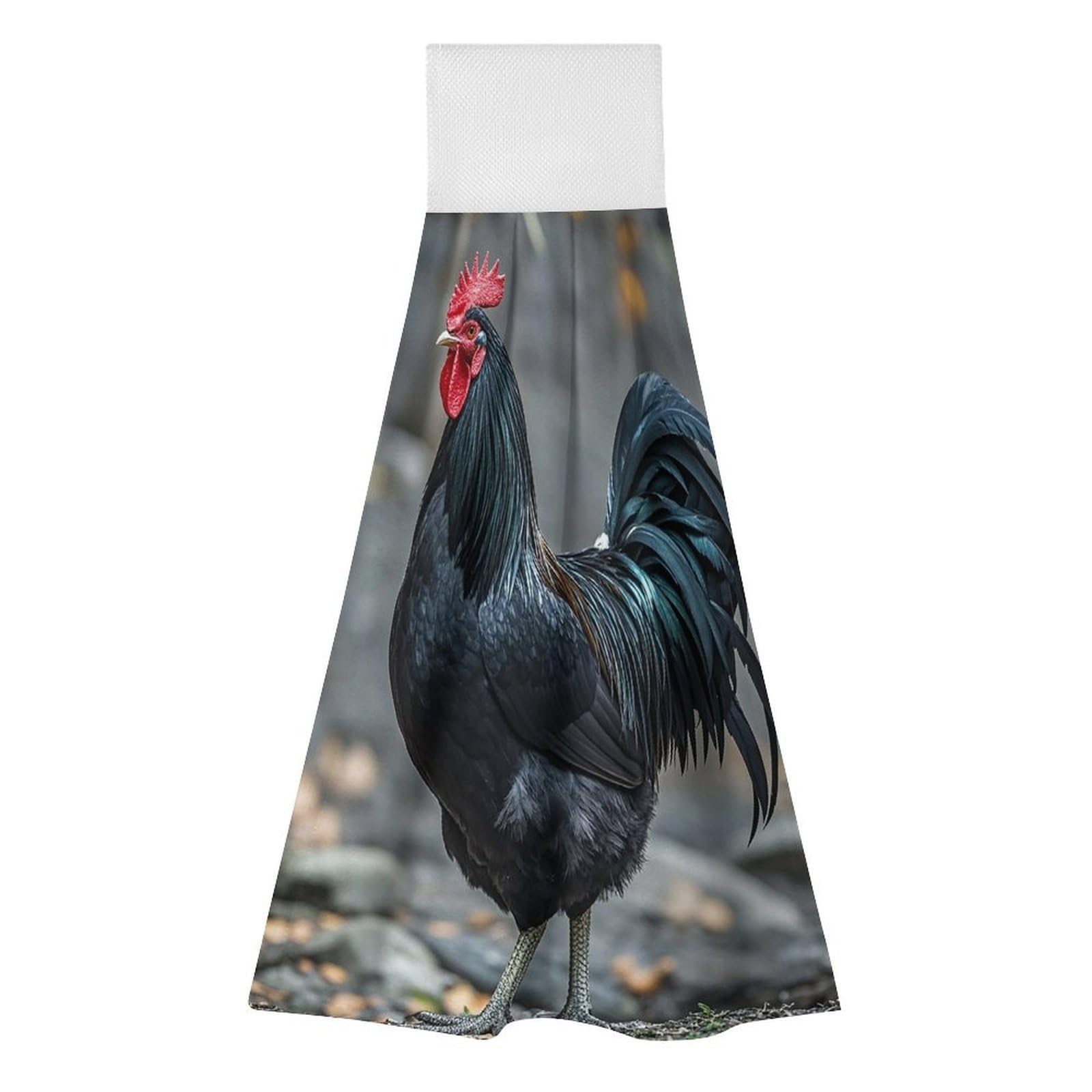 BTCOWZRV Black Rooster Hanging Kitchen Towels with Loop, 2 PCS Luxury Hand Towels for Bathroom, Soft Microfiber Absorbent Face Towels Quick Dry Cleaning Cloths for Kitchen Dish Towels