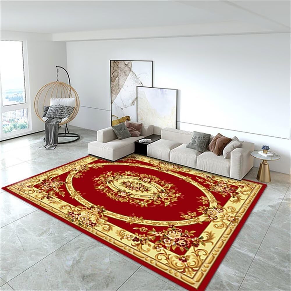 Moquette chambre et tapis de salon rouge à motif floral vintage lavable 50x150cm pas cher