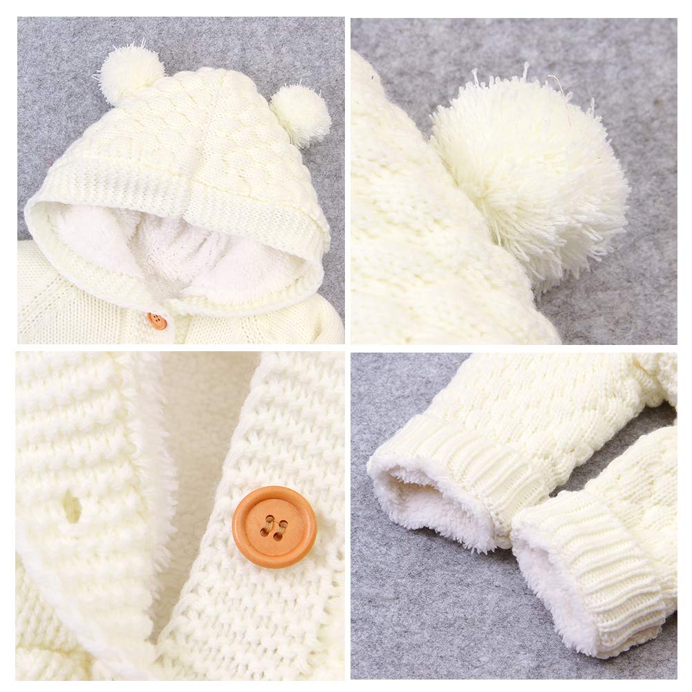 Mamelucos de Punto con Capucha para bebés Recién Nacidos Niñas Niños Onesies Suéter cálido Trajes de Mono