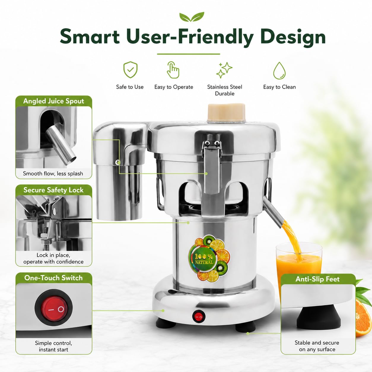 Exprimidor eléctrico para frutas y verduras 370 W | 2800r/min de acero inoxidable frutas y verduras Exprimidor eléctrico con barra de empuje | Juicer separador de jugo de escoria