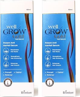 Brinton WellGrow Gold Hair Serum with 3% Redensyl, 5% Capixyl & 2% Procapil | Lightweight, Non-Greasy Formula | Supports H... Price In India