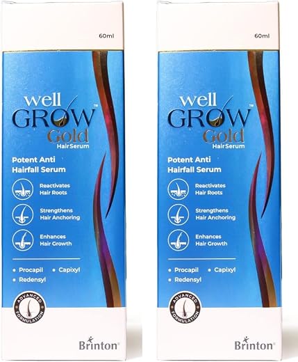 Brinton WellGrow Gold Hair Serum with 3% Redensyl, 5% Capixyl &amp; 2% Procapil | Lightweight, Non-Greasy Formula | Supports H...