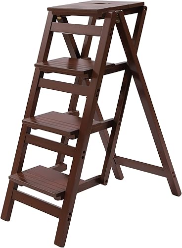 Taburete plegable de madera portátil de 4 escalones, escalera de biblioteca, carga máxima de 220 libras, para el hogar, tienda, oficina, cocina,
