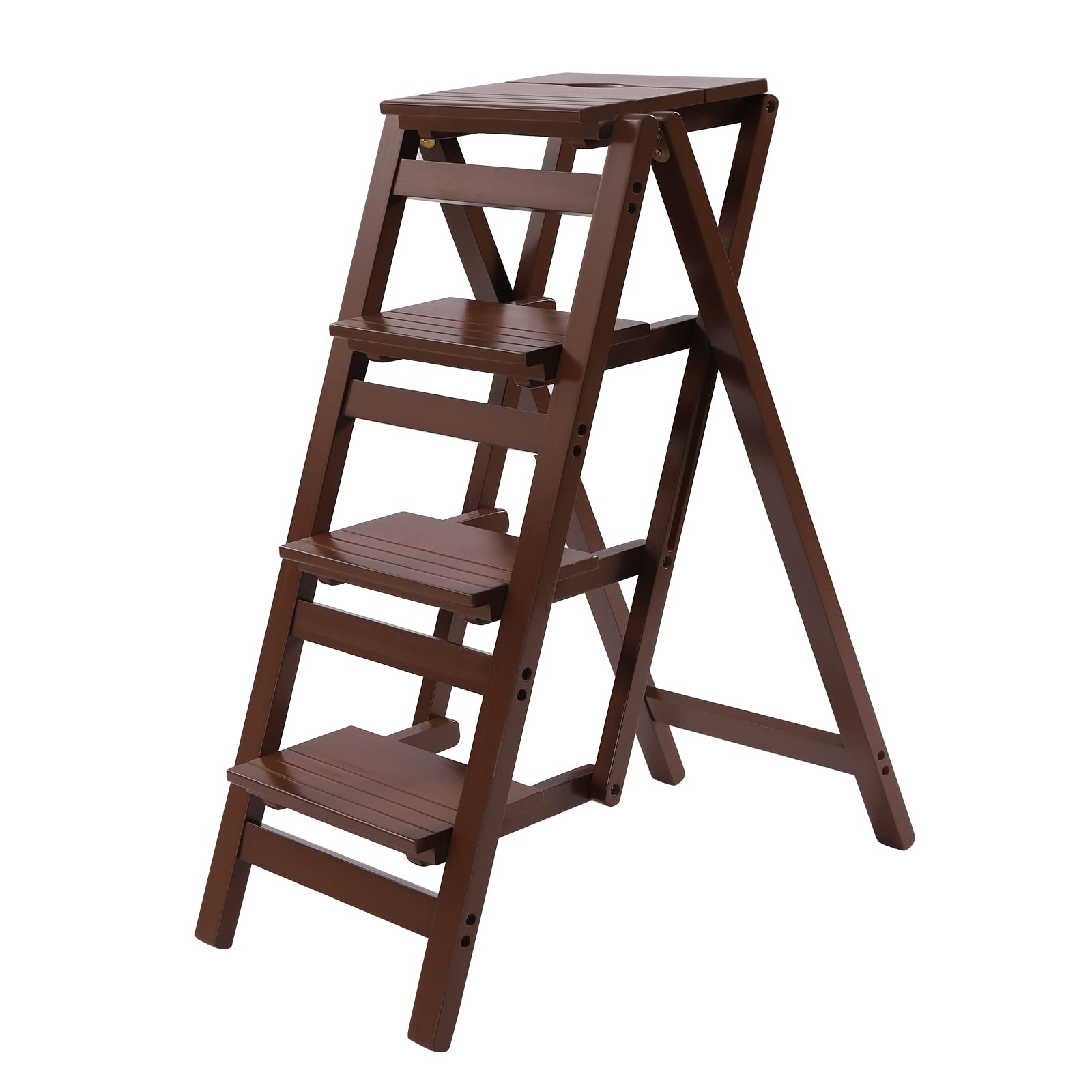 3 Step Ladder Folding Step Stool, Anti-Slip & Lightweight 3-Step Folding Portable Wooden Coffee Step Stool Counter Chair Multifunction Pine Wood Foldable Ladder for Home, Library, Capacity: 220lbs