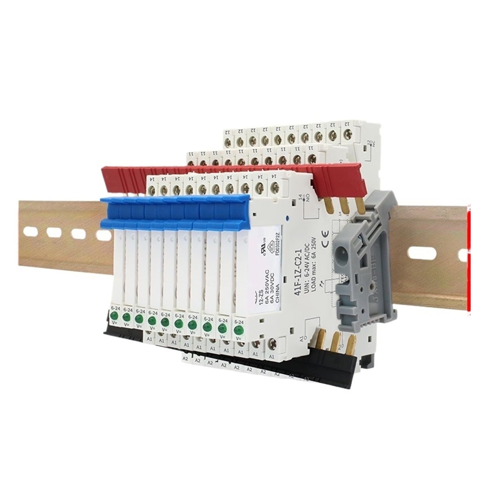 10PCS Relay DIN Rail Slim Relay Module 24V 12V 5V HF41F 250VAC 30VDC 6A Industrial Interface Relay HF41F-5V/12V/24V-ZS(10PCS 12V)