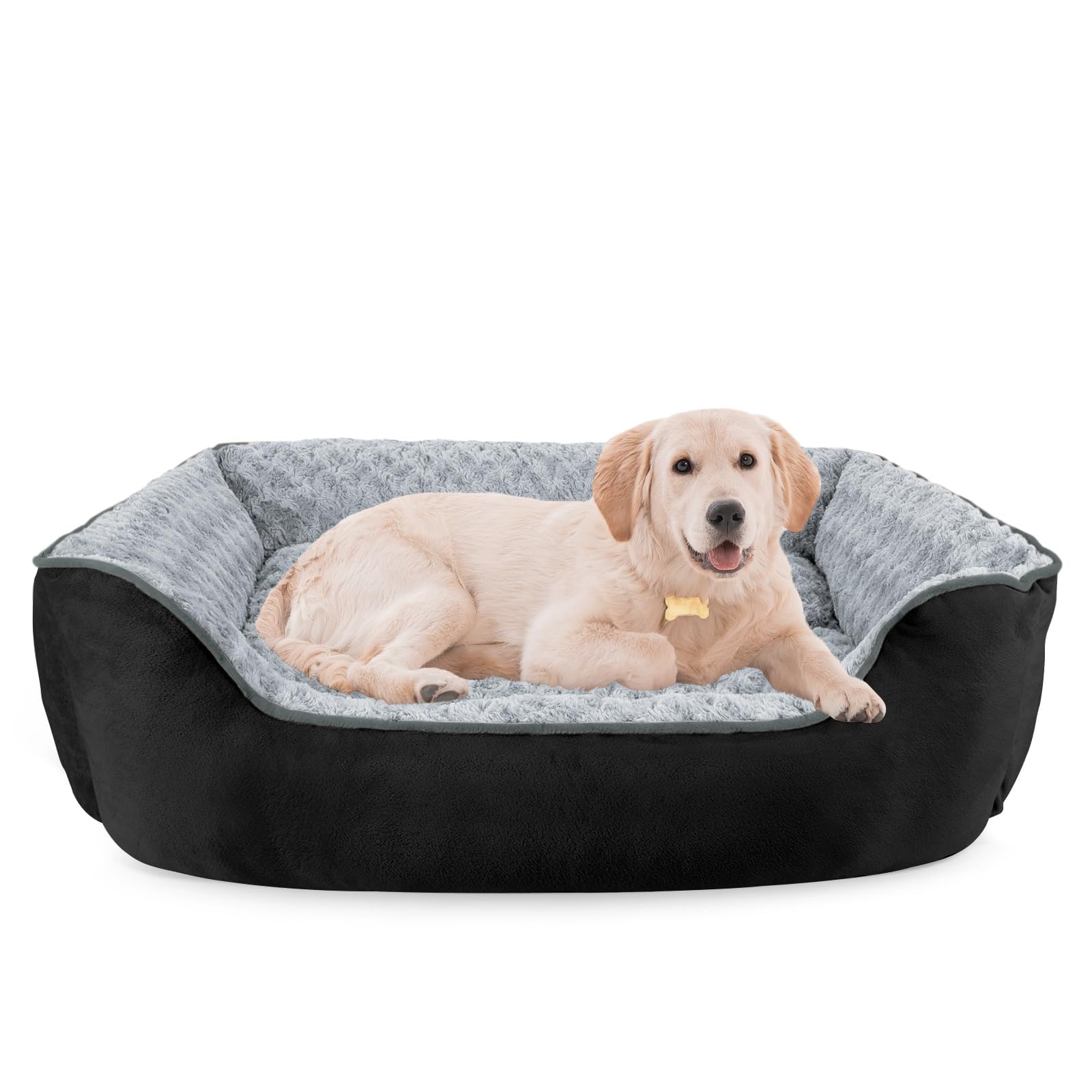 JOEJOY Dog Bed Large - Washable Pet Bed Anti-Anxiety Soft Plush Cat Bed Rectangle Non-Slip Bottom Pet Bed - Small | Medium | Large Size Mattress Mat For Dog, Black