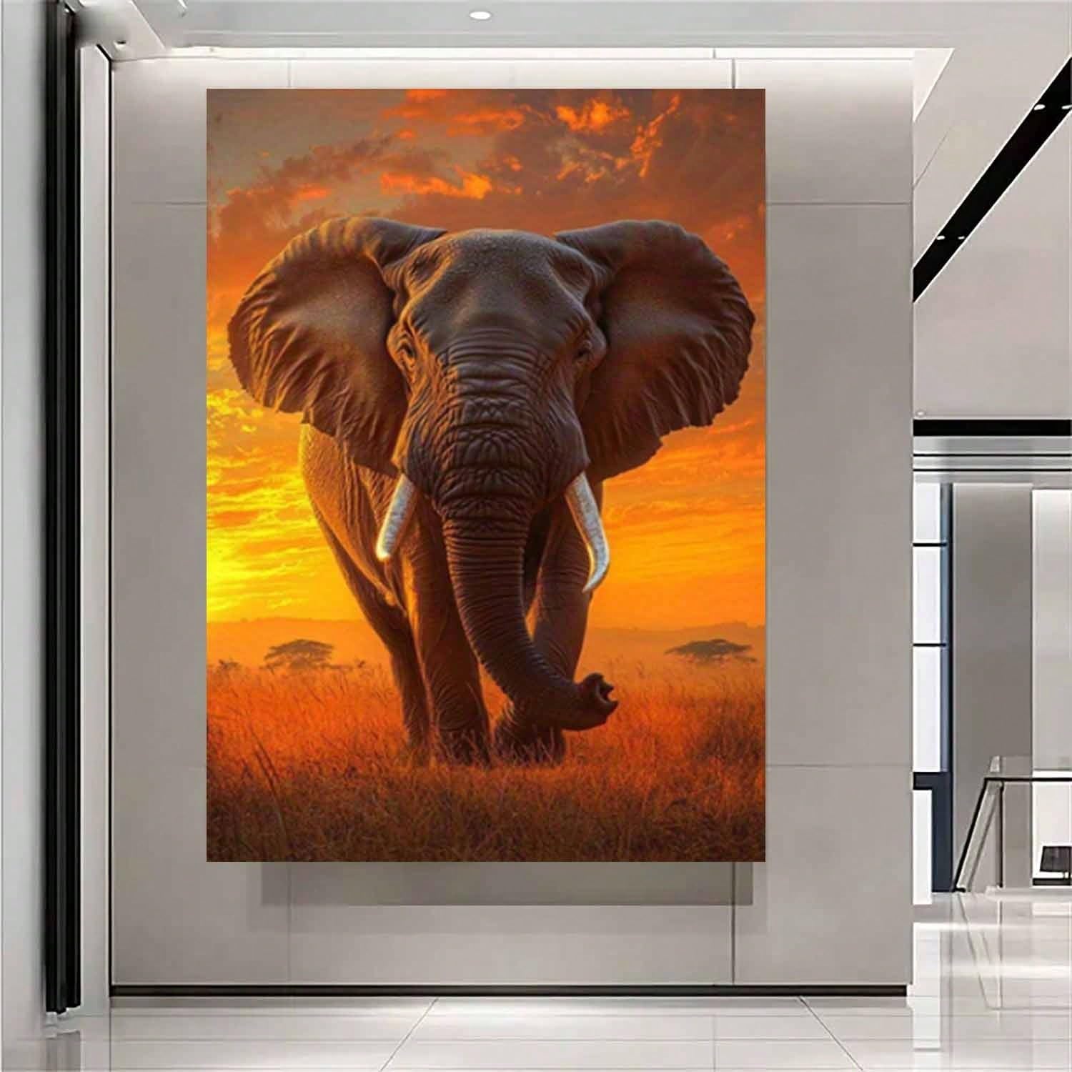 TZKBDMA Canvas Wall Art Elegant Elephant Under African Sunset Canvas Art - Print Poster Wall Artworks Pictures for Living Room(70x90cm/Without frame)