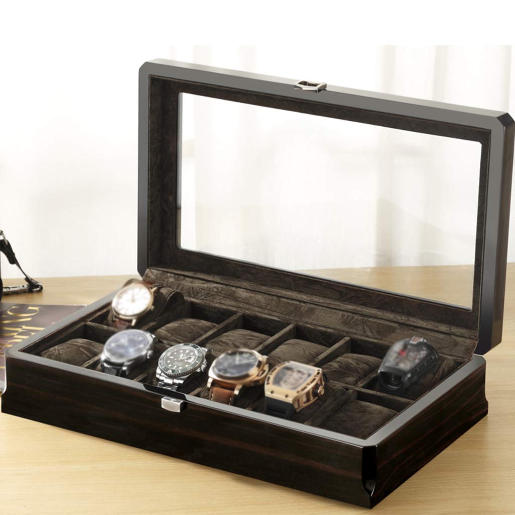 Kissenbezug for Uhrenbox-Organizer – 12 Fächer, luxuriöse Premium-Vitrinen mit gerahmtem Metallverschluss, große Halterboxen for Uhren und Schmuck(Black)