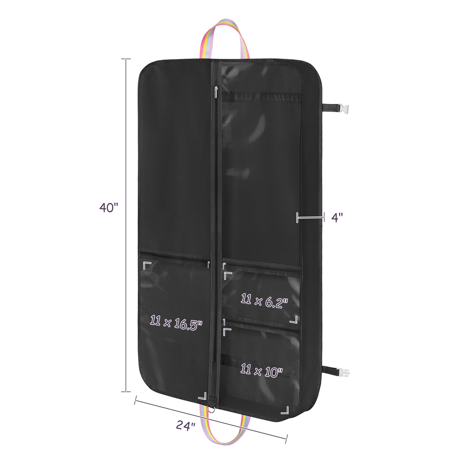 KEEGH Garment Bags for Dance Costumes 40 Inch, Dance Costume Garment Bag, Kids Dance Garment Bags for Dancers with 3 Zipper Pockets for Dance Competitions, Ballet, Theatre, Black