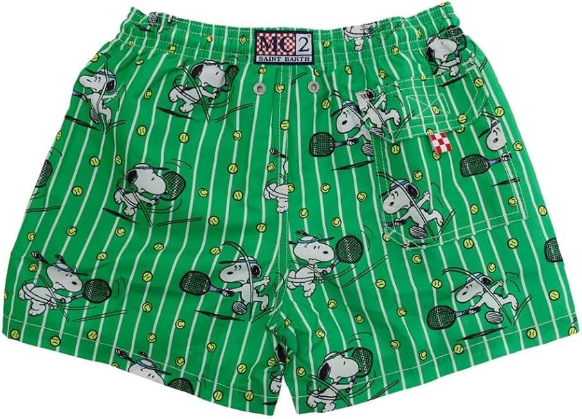 Saint Barth MC2 Costume Boxer Jean a Righe Stampa Tennis