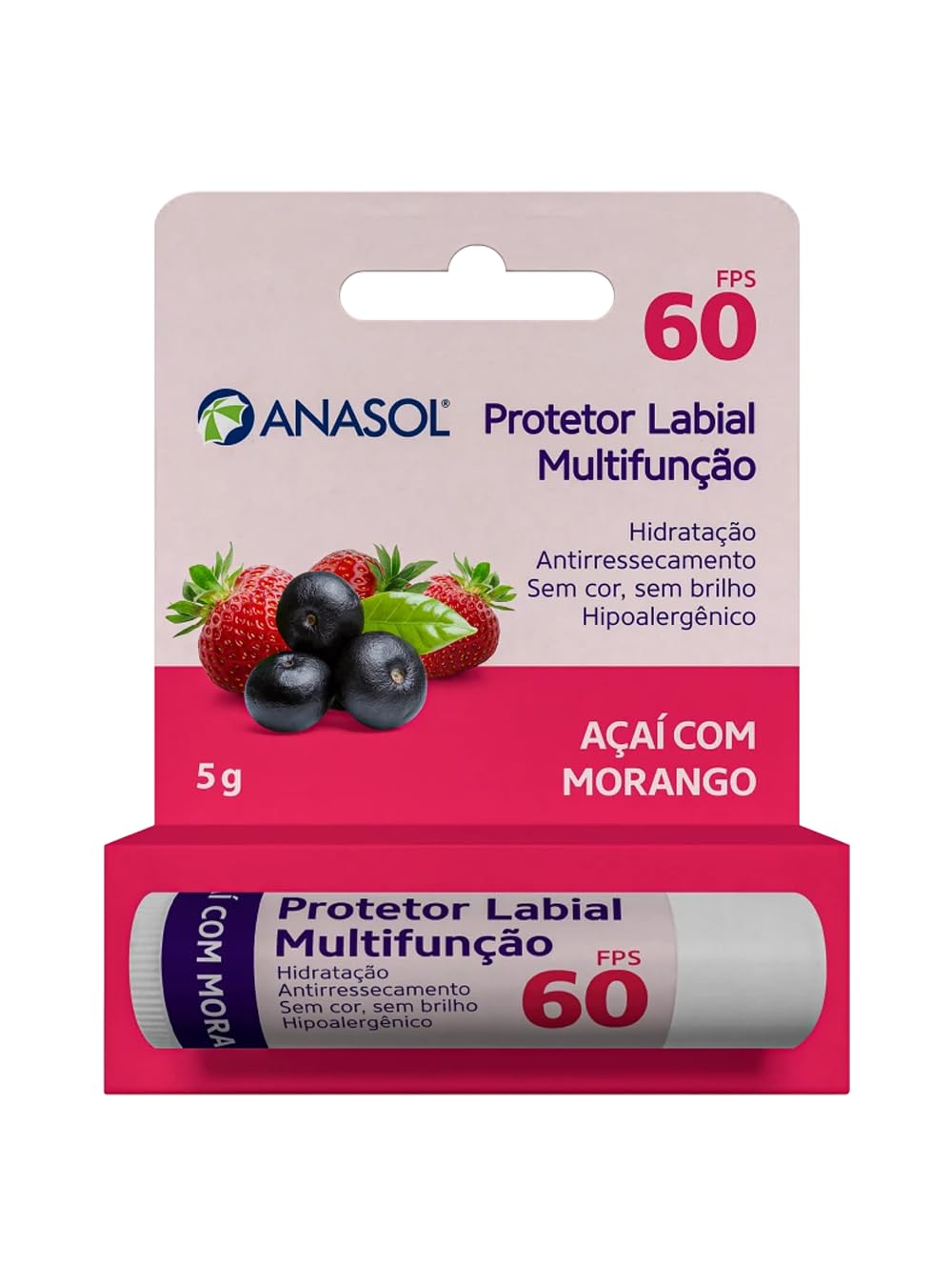 ANASOL PROT.LABIAL ACAI C/MORANGO FPS60 5G