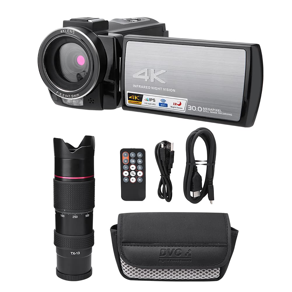 JUMZ Videocamera Vlogging, videocamera Mini DV con riconoscimento facciale per per Regali di Compleanno per Le Vacanze per Adolescenti, Bambini, Principianti(Occhiali Standard + teleobiettivo)