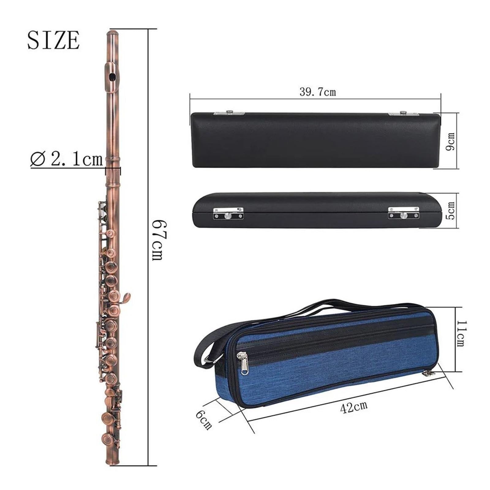 Flauto Flauto traverso professionale a 16 fori chiusi con chiave C con strumento musicale da concerto(Color:Antique Copper)