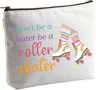 VAMSII Roller Skater Gifts Cosmetic Bag Don’t Be A Hater Be A Roller Skater Girl Gifts Makeup Bag Roller Skating Lover Gifts Roller Derby Gifts(white)