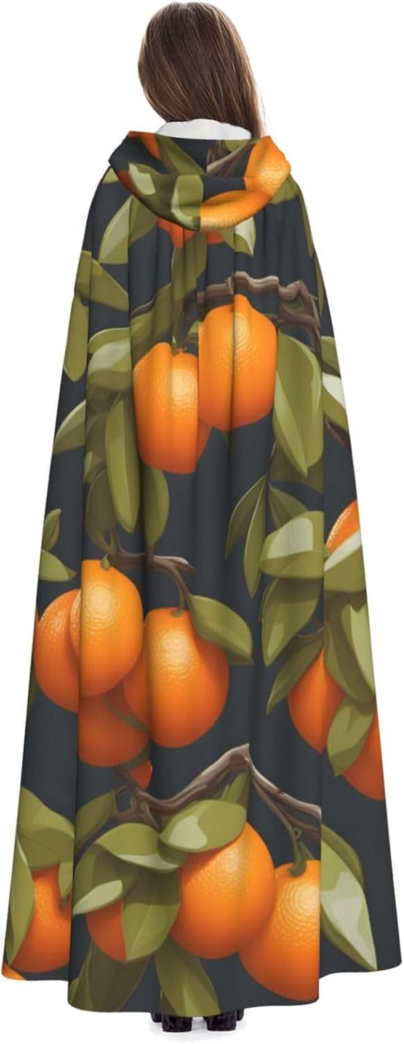 Unisex Full Length Hooded Halloween Christmas Party Robe Cloak Cape Cosplay Costume Men Women Many Lovely Oranges Prints