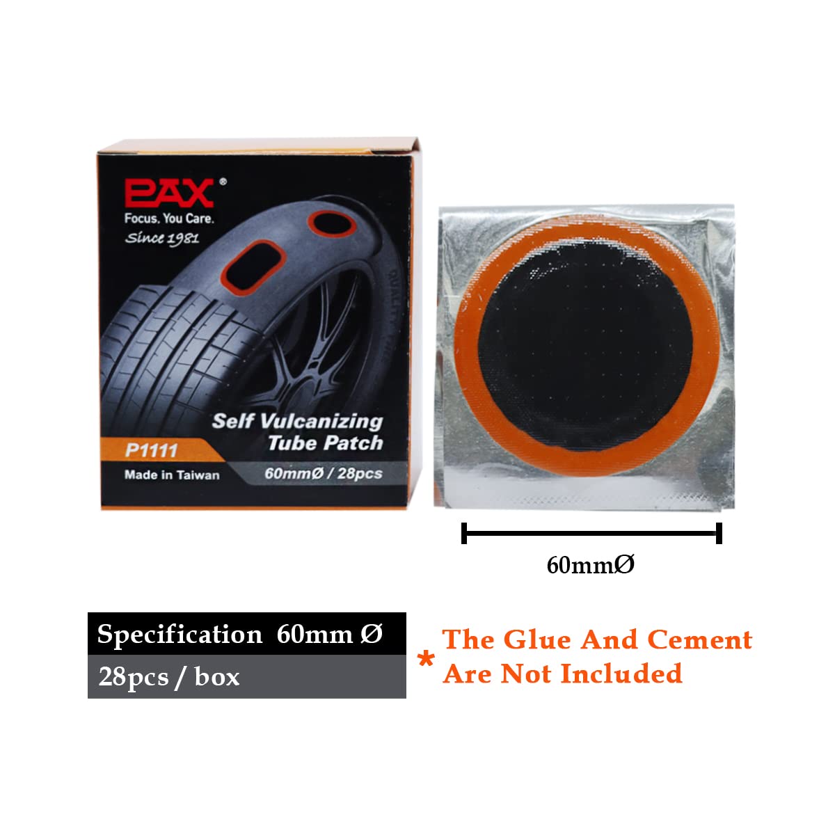 PAX 28 Pcs 60mmØ Round Tube Patches, Puncture Flat Tire Repair Patch for Car, Truck, Tractor, Agricultural Vehicles, Motorcycle, BMX, ATVs, River Floating, Inflatable Rubber