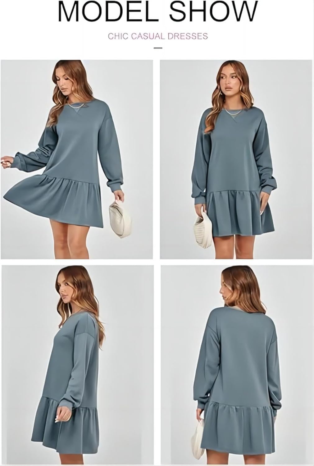 BLENCOT Womens 2025 Fall Long Sleeve Pullover Tops Crewneck Rib Knit Patchwork Sweatshirt Dress Casual Mini Dresses - Image 5