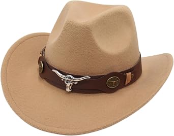 Kids Western Hats Boys Girls Cowboy Felt Hat Jazz Fedora Cowgirl Hats with Belt Buckle