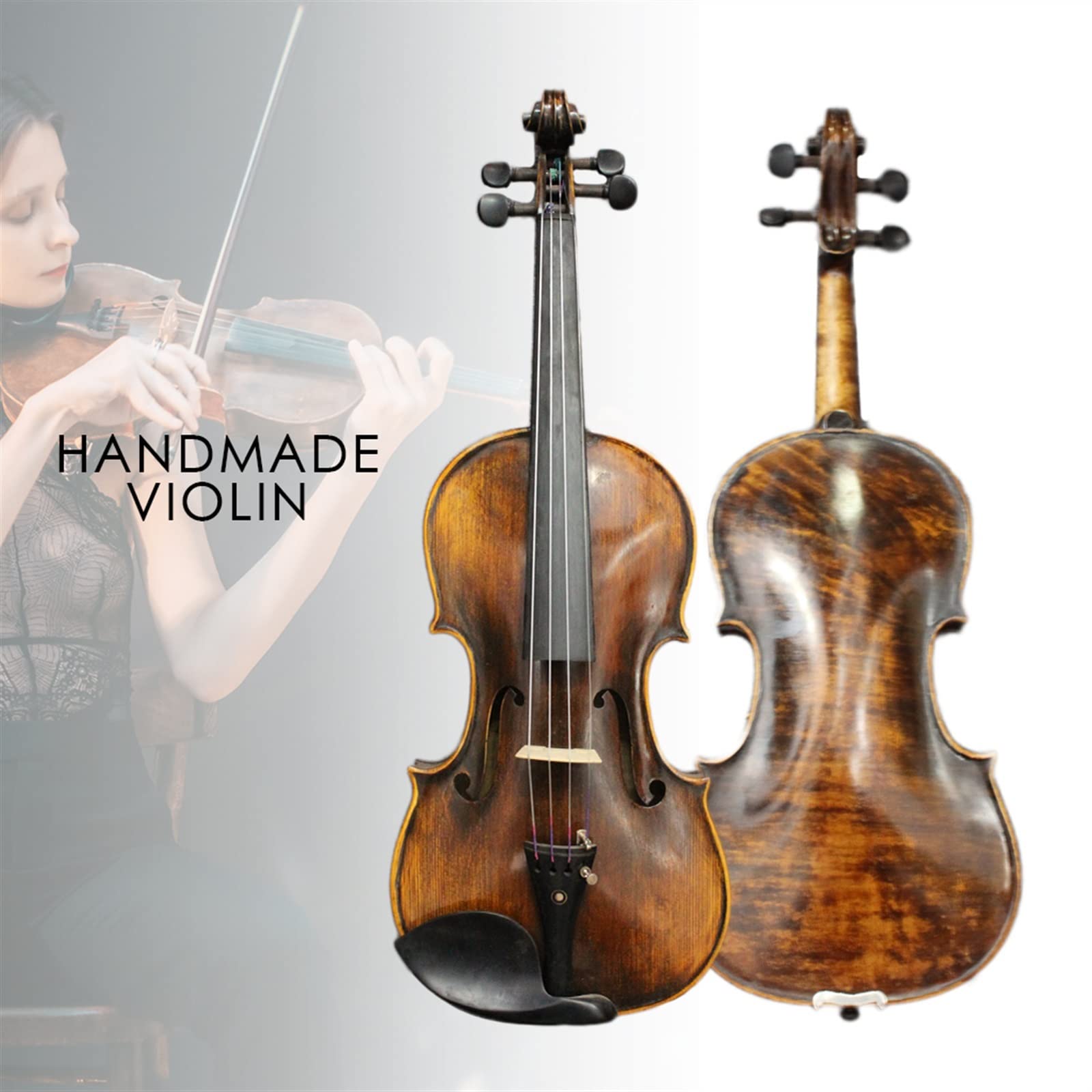 Violino Scuro 4/4 Violino in Acero Europeo con Ponte Ad Arco per Violino IPE E Custodia per Il Trasporto Violini per Studenti