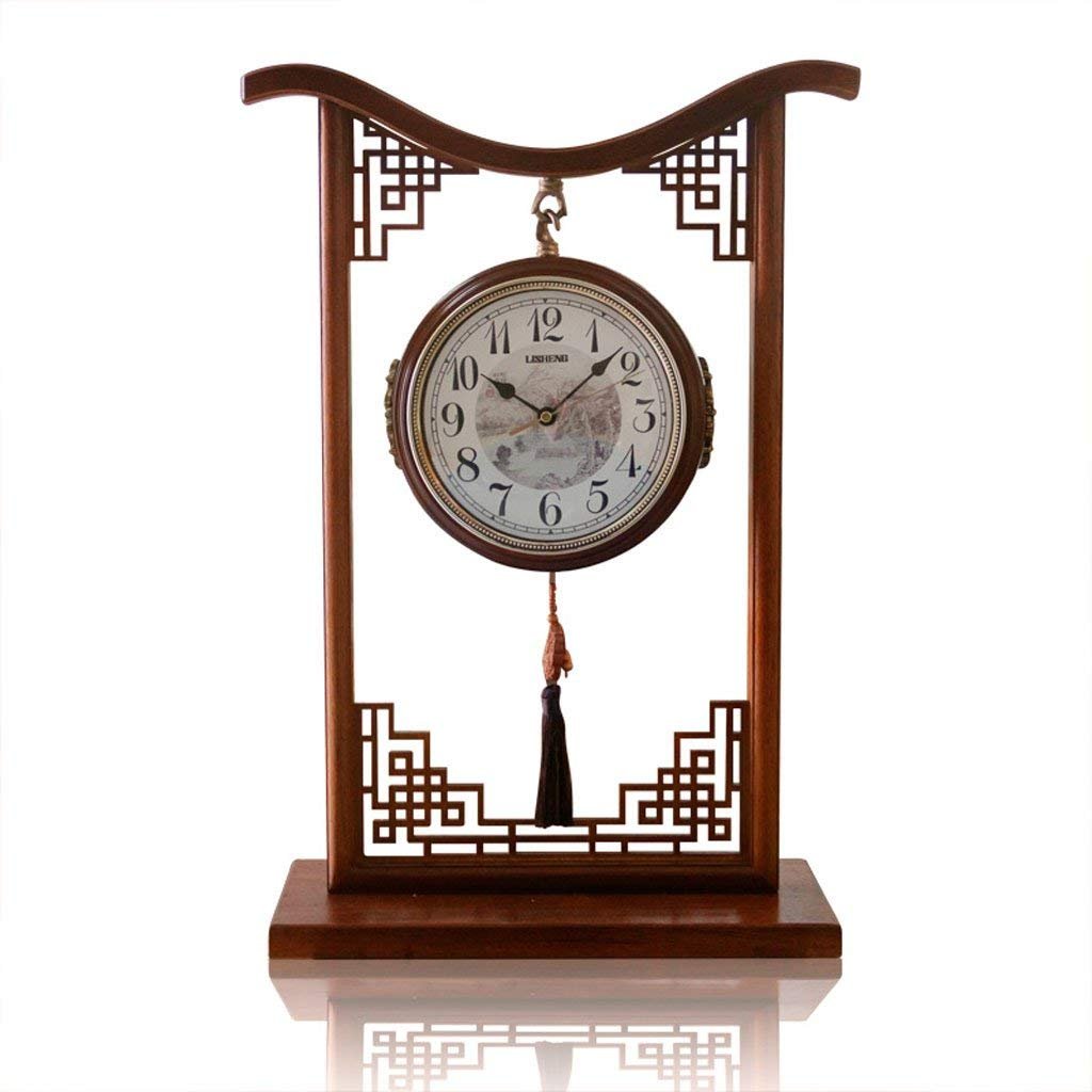 Reloj de madera maciza estilo chino con doble esfera y cuarzo mute