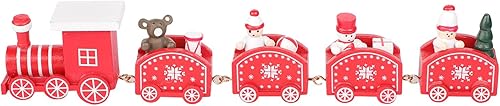 Miniatura 2 de Juego de tren de madera de Navidad de cinco secciones, mini tren para fiesta de Navidad, decoración de mesa, adornos de tren de muñeco de nieve,