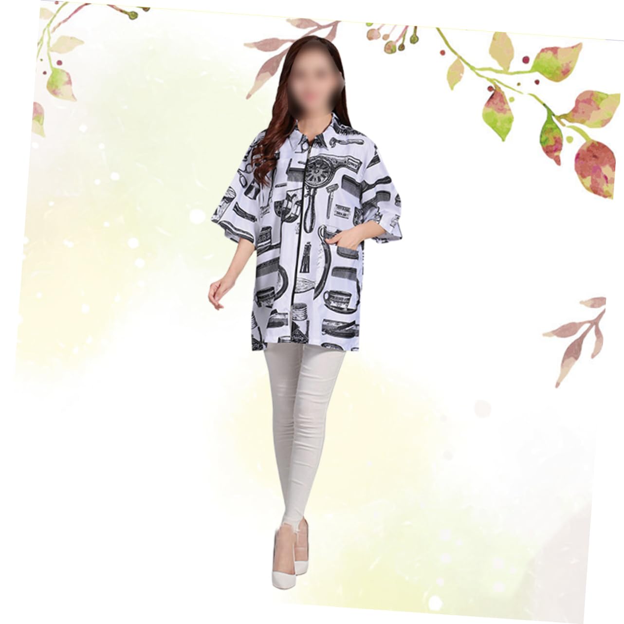 Camice Da Parrucchiere a Maniche Corte Zip, Uniforme Da Lavoro Traspirante Bianco Xl, Abito Professionale Per Parrucchieri e Estetisti Tasche, Per Saloni e Uso Domestico